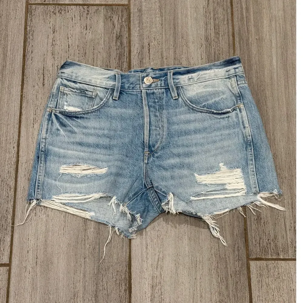 3x1 NYC Denim Shorts Womens 25 Blue Jean Distressed Raw Hem Button Fly
